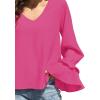 imageLYANER Womens Casual V Neck Tiered Ruffle Bell Long Sleeve Blouse Shirt Tunic TopRose