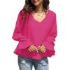 imageLYANER Womens Casual V Neck Tiered Ruffle Bell Long Sleeve Blouse Shirt Tunic TopRose
