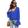 imageLYANER Womens Casual V Neck Tiered Ruffle Bell Long Sleeve Blouse Shirt Tunic TopRoyal Blue