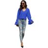 imageLYANER Womens Casual V Neck Tiered Ruffle Bell Long Sleeve Blouse Shirt Tunic TopRoyal Blue