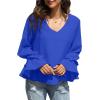 imageLYANER Womens Casual V Neck Tiered Ruffle Bell Long Sleeve Blouse Shirt Tunic TopRoyal Blue