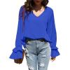 imageLYANER Womens Casual V Neck Tiered Ruffle Bell Long Sleeve Blouse Shirt Tunic TopRoyal Blue