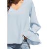 imageLYANER Womens Casual V Neck Tiered Ruffle Bell Long Sleeve Blouse Shirt Tunic TopSky Blue