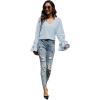 imageLYANER Womens Casual V Neck Tiered Ruffle Bell Long Sleeve Blouse Shirt Tunic TopSky Blue