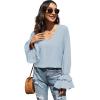 imageLYANER Womens Casual V Neck Tiered Ruffle Bell Long Sleeve Blouse Shirt Tunic TopSky Blue