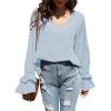 imageLYANER Womens Casual V Neck Tiered Ruffle Bell Long Sleeve Blouse Shirt Tunic TopSky Blue