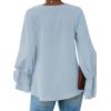 imageLYANER Womens Casual V Neck Tiered Ruffle Bell Long Sleeve Blouse Shirt Tunic TopSky Blue