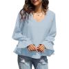 imageLYANER Womens Casual V Neck Tiered Ruffle Bell Long Sleeve Blouse Shirt Tunic TopSky Blue