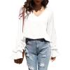 imageLYANER Womens Casual V Neck Tiered Ruffle Bell Long Sleeve Blouse Shirt Tunic TopWhite