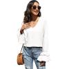 imageLYANER Womens Casual V Neck Tiered Ruffle Bell Long Sleeve Blouse Shirt Tunic TopWhite