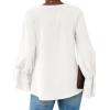 imageLYANER Womens Casual V Neck Tiered Ruffle Bell Long Sleeve Blouse Shirt Tunic TopWhite