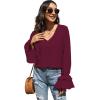 imageLYANER Womens Casual V Neck Tiered Ruffle Bell Long Sleeve Blouse Shirt Tunic TopWine Red