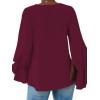 imageLYANER Womens Casual V Neck Tiered Ruffle Bell Long Sleeve Blouse Shirt Tunic TopWine Red
