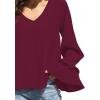 imageLYANER Womens Casual V Neck Tiered Ruffle Bell Long Sleeve Blouse Shirt Tunic TopWine Red