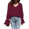 imageLYANER Womens Casual V Neck Tiered Ruffle Bell Long Sleeve Blouse Shirt Tunic TopWine Red