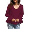 imageLYANER Womens Casual V Neck Tiered Ruffle Bell Long Sleeve Blouse Shirt Tunic TopWine Red