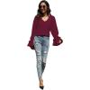 imageLYANER Womens Casual V Neck Tiered Ruffle Bell Long Sleeve Blouse Shirt Tunic TopWine Red
