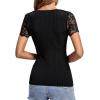 imageLYANER Womens Elegant V Neck Ribbed Knit Contrast Lace Trim Short Sleeve Tee Blouse TopsBlack