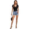 imageLYANER Womens Elegant V Neck Ribbed Knit Contrast Lace Trim Short Sleeve Tee Blouse TopsBlack
