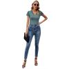 imageLYANER Womens Elegant V Neck Ribbed Knit Contrast Lace Trim Short Sleeve Tee Blouse TopsDark Green