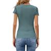imageLYANER Womens Elegant V Neck Ribbed Knit Contrast Lace Trim Short Sleeve Tee Blouse TopsDark Green