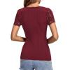 imageLYANER Womens Elegant V Neck Ribbed Knit Contrast Lace Trim Short Sleeve Tee Blouse TopsWine Red
