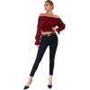 imageLYANER Womens Off Shoulder Floral Mesh Long Sleeve Ruffle Trim Crop Blouse TopBurgundy