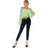 imageLYANER Womens Off Shoulder Floral Mesh Long Sleeve Ruffle Trim Crop Blouse TopLight Green