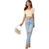 imageLYANER Womens Round Neck Short Sleeve Tassel Trim Hem Rib Crop Top BlouseBeige