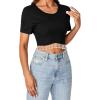 imageLYANER Womens Round Neck Short Sleeve Tassel Trim Hem Rib Crop Top BlouseBlack