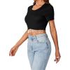 imageLYANER Womens Round Neck Short Sleeve Tassel Trim Hem Rib Crop Top BlouseBlack