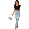 imageLYANER Womens Round Neck Short Sleeve Tassel Trim Hem Rib Crop Top BlouseBlack