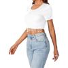 imageLYANER Womens Round Neck Short Sleeve Tassel Trim Hem Rib Crop Top BlouseWhite