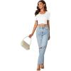 imageLYANER Womens Round Neck Short Sleeve Tassel Trim Hem Rib Crop Top BlouseWhite