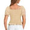imageLYANER Womens Ruffle Peplum Smock Gingham Crop Top Square Neck Puff Short Sleeve Blouse ShirtBeige