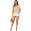 imageLYANER Womens Ruffle Peplum Smock Gingham Crop Top Square Neck Puff Short Sleeve Blouse ShirtBeige
