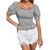 imageLYANER Womens Ruffle Peplum Smock Gingham Crop Top Square Neck Puff Short Sleeve Blouse ShirtBlack