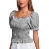 imageLYANER Womens Ruffle Peplum Smock Gingham Crop Top Square Neck Puff Short Sleeve Blouse ShirtBlack