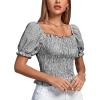 imageLYANER Womens Ruffle Peplum Smock Gingham Crop Top Square Neck Puff Short Sleeve Blouse ShirtBlack