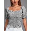 imageLYANER Womens Ruffle Peplum Smock Gingham Crop Top Square Neck Puff Short Sleeve Blouse ShirtBlack
