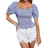 imageLYANER Womens Ruffle Peplum Smock Gingham Crop Top Square Neck Puff Short Sleeve Blouse ShirtBlue