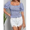 imageLYANER Womens Ruffle Peplum Smock Gingham Crop Top Square Neck Puff Short Sleeve Blouse ShirtBlue