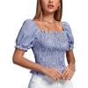 imageLYANER Womens Ruffle Peplum Smock Gingham Crop Top Square Neck Puff Short Sleeve Blouse ShirtBlue