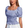 imageLYANER Womens Ruffle Peplum Smock Gingham Crop Top Square Neck Puff Short Sleeve Blouse ShirtBlue