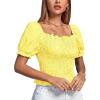 imageLYANER Womens Ruffle Peplum Smock Gingham Crop Top Square Neck Puff Short Sleeve Blouse ShirtBright Yellow