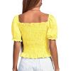 imageLYANER Womens Ruffle Peplum Smock Gingham Crop Top Square Neck Puff Short Sleeve Blouse ShirtBright Yellow