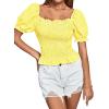 imageLYANER Womens Ruffle Peplum Smock Gingham Crop Top Square Neck Puff Short Sleeve Blouse ShirtBright Yellow