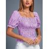 imageLYANER Womens Ruffle Peplum Smock Gingham Crop Top Square Neck Puff Short Sleeve Blouse ShirtDark Purple