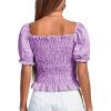imageLYANER Womens Ruffle Peplum Smock Gingham Crop Top Square Neck Puff Short Sleeve Blouse ShirtDark Purple