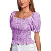 imageLYANER Womens Ruffle Peplum Smock Gingham Crop Top Square Neck Puff Short Sleeve Blouse ShirtDark Purple